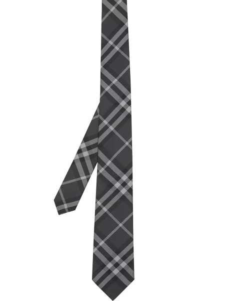 Hedvábná kostkovaná klasická kravata Burberry šedá
