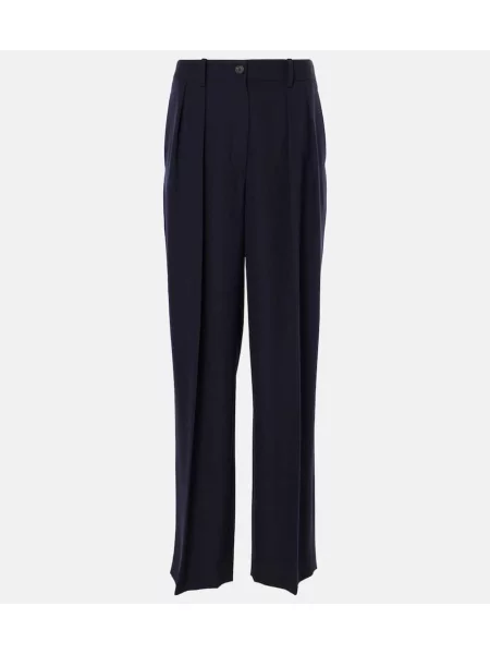 Pantaloni The Row cu talie joasă de lână albastru