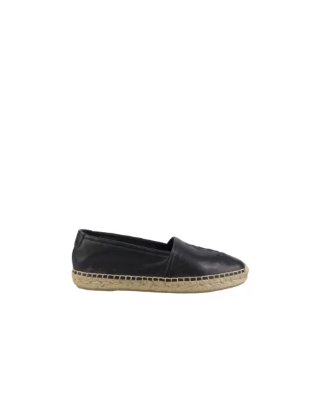 Haftowane espadryle Saint Laurent skórzane czarne