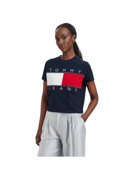 Tommy Jeans Majica tamno / crvena / bijela plava
