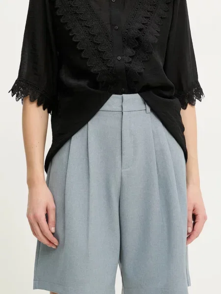 Къс панталон Answear Lab с изчистен дизайн с висока талия синьо