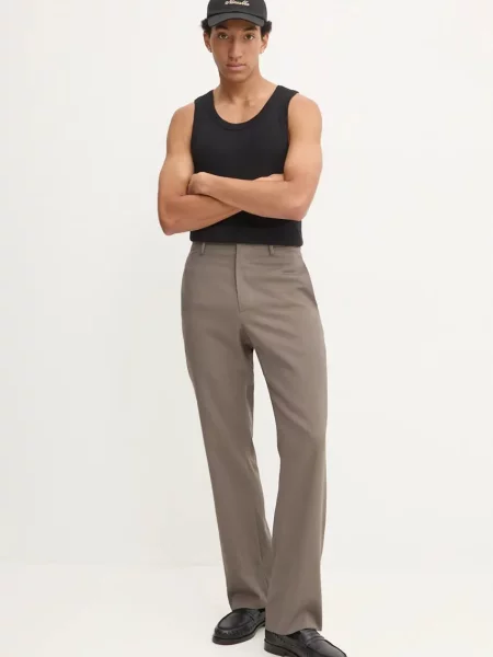 Nanushka pantaloni de lana LOIC drept gri