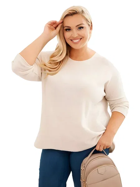 Kesi Włoski Dámsky sveter plus size s lodičkovým výstrihom béžový