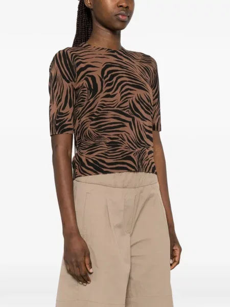Dzianinowy top Max Mara z nadrukiem w zebrę brązowy