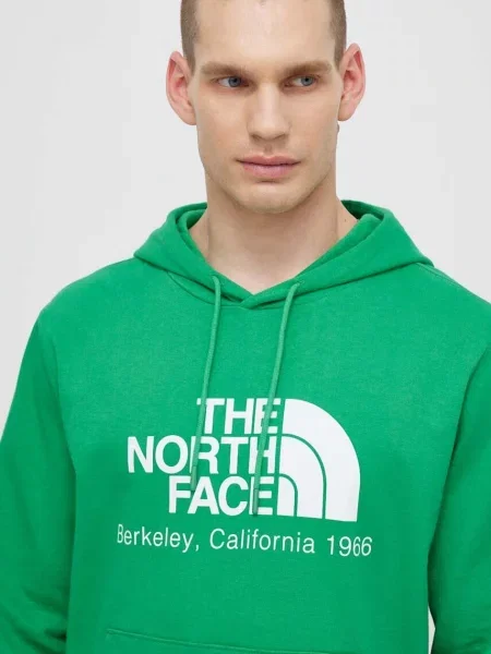 Суичър с качулка The North Face с качулка с принт зелено