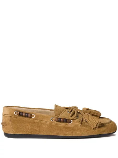 Pantofi loafer Miu Miu din piele de căprioară verde