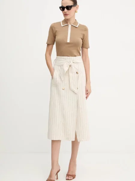 Спідниця зі льном Morgan midi пряма JRIZ.F бежевий