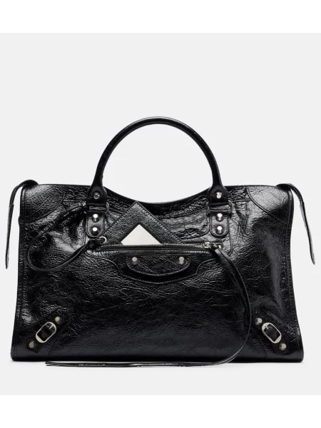 Usnjena shopper torbica Balenciaga črna