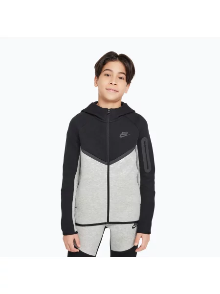Gyerek pulóver Nike Sportswear Tech Fleece Full Zip dark grey heather/black/black/black. Méret: fekete