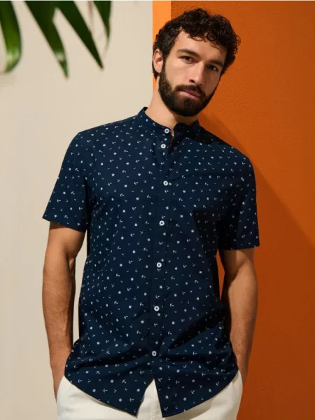 Sinsay Koszula regular fit ze stójką granatowy