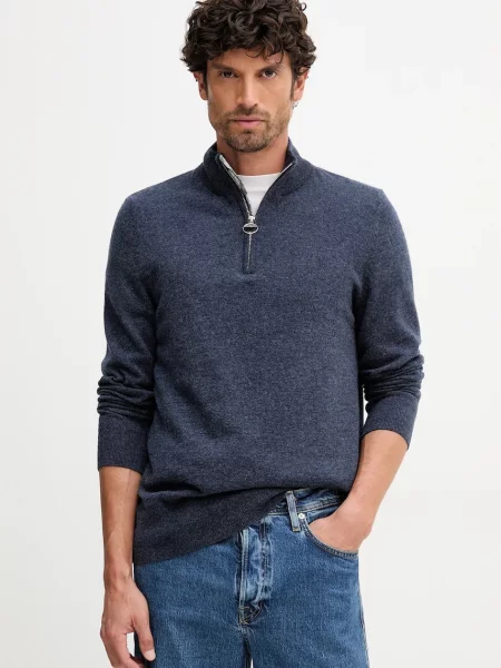 Barbour pulover de lână WATERBURY bleumarin cu turtleneck