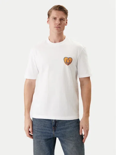 HUGO Tricou Nalentinio albastru / portocaliu deschis alb