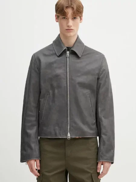 Kenzo geaca de piele de tranzitie gri