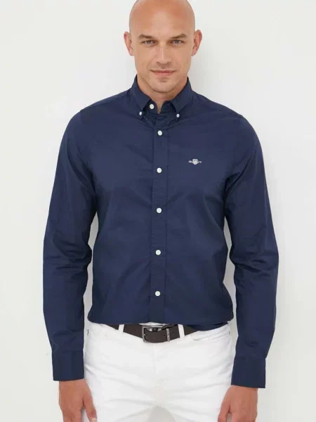 Gant camasa din barbati albastru marin cu guler button-down slim negru