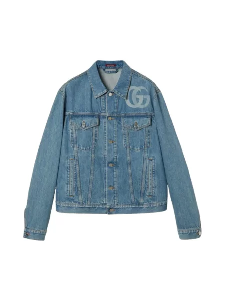 Kurtka jeansowa Gucci z nadrukiem niebieska