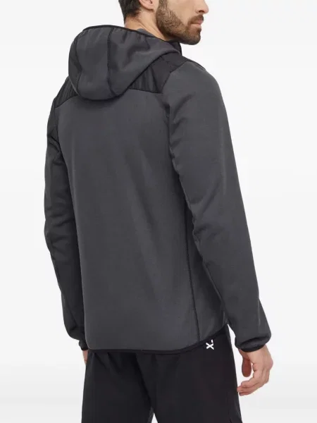 Geacă cu puf Adidas din piele de căprioară cu dungi cu glugă albastru