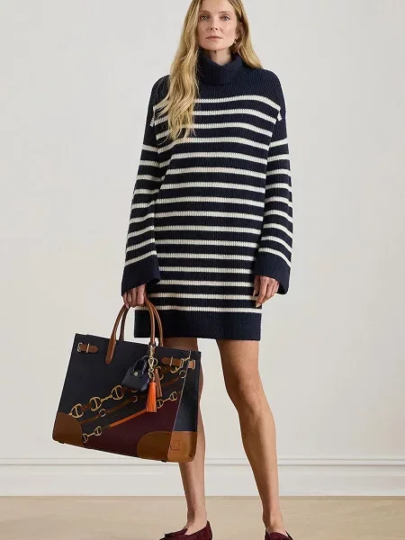 Volnena obleka Lauren Ralph Lauren mornarsko modra