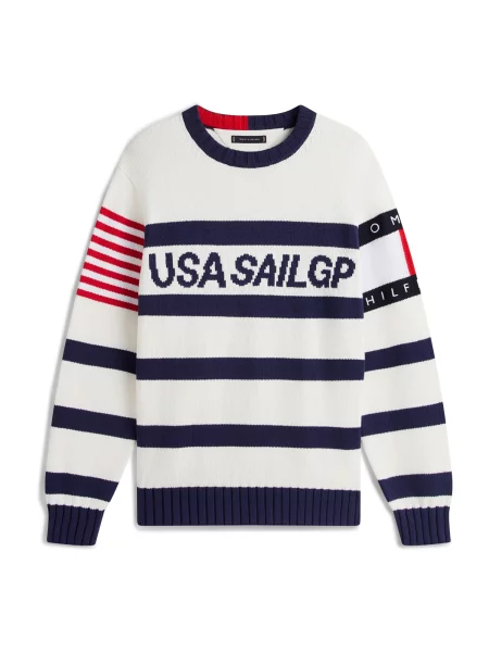 TOMMY HILFIGER Svetr US SAILGP marine modrá / námořnická modř offwhite červená