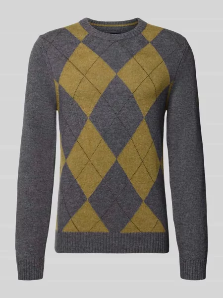 Sweter z dzianiny z mieszanki wełny lana z okrągłym dekoltem Mcneal oliwkowy