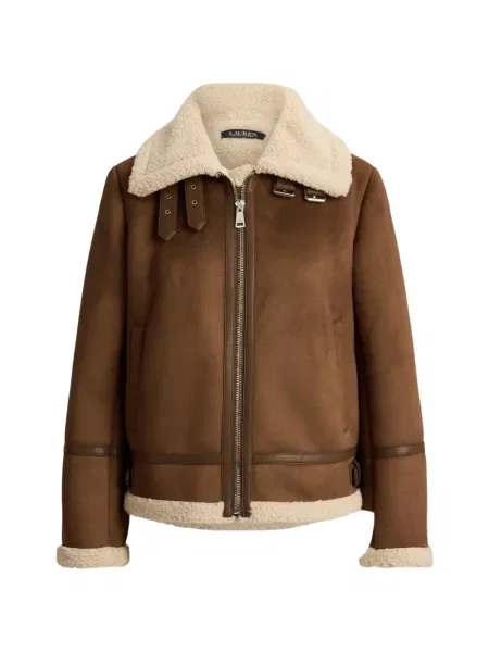 Geacă Lauren Ralph Lauren din piele de căprioară cu cataramă maro