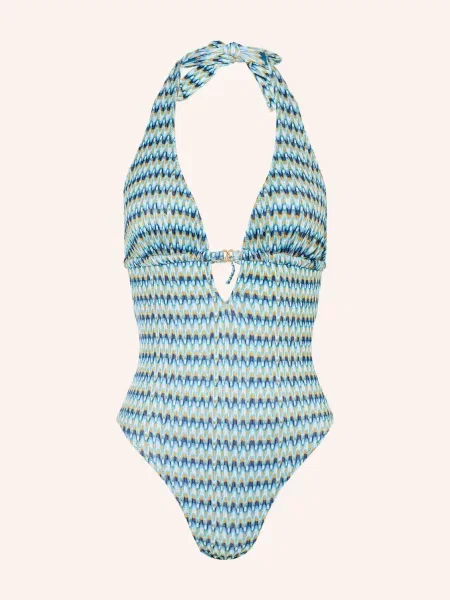 Banana Moon Couture Plavky Mirage Nerea S Výstřihem Za Krkem A Třpytivou Nití modrá / tmavě modrá bílá
