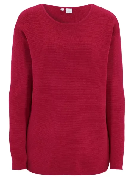 Sweter z dzianiny Milano w prążek z okrągłym dekoltem różowy