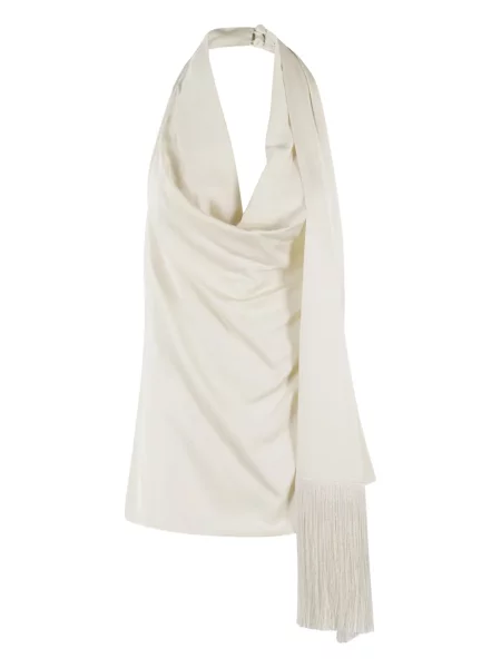 Top Isabelle Blanche cu franjuri drapat