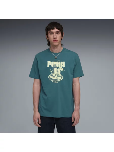 PUMA luźna koszulka z grafiką z motywem śniadania Odzież S zielony