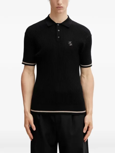 Tricou polo Filling Pieces cu broderie tricotate negru