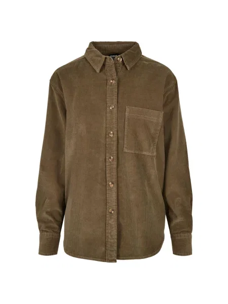 Cămașă Urban Classics de catifea cord maro