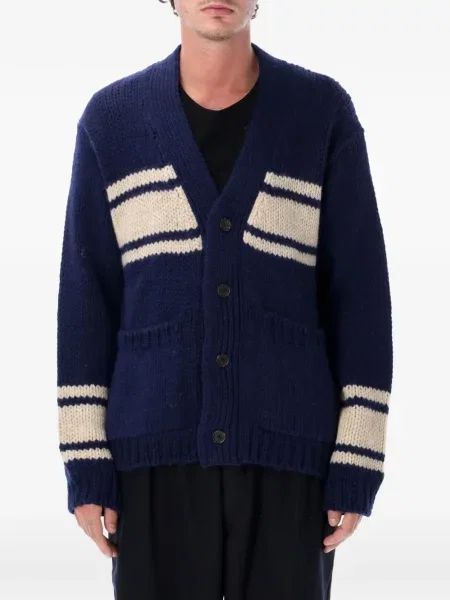 Cardigan Universal Works cu dungi tricotate chunky albastru