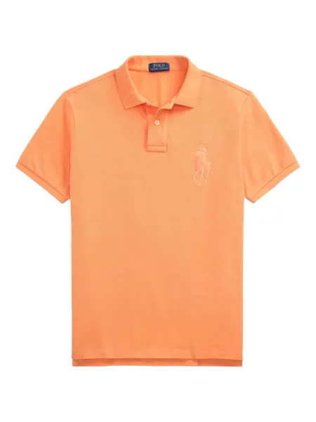 Tricou Polo Ralph Lauren din piele cu broderie în carouri maro