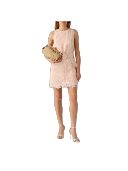 Lniana sukienka mini Twinset różowa