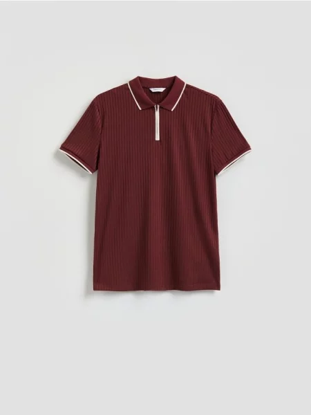 Reserved Tričko polo slim fit bordová
