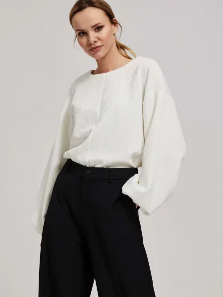 Hanorac Marisse cu perle cu mâneci bufante negru