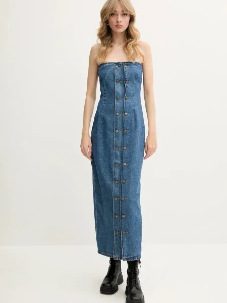 Rotate rochie din denim midi mulata negru