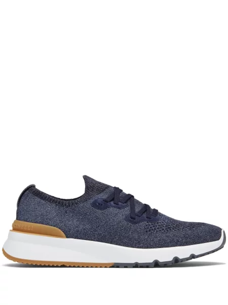 Sneakerși Brunello Cucinelli cu șireturi tricotate albastru