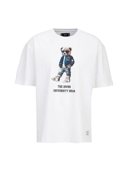 ITALIA Tricou Tamaro Bear albastru / maro ruginiu / brocart alb