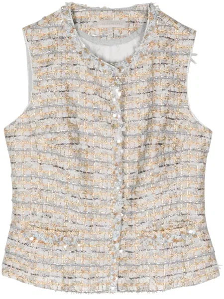 Kamizelka Shiatzy Chen tweedowa z koralikami szara