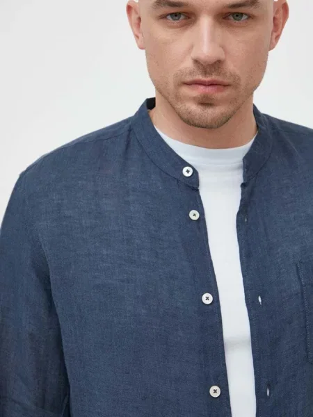 Lanena srajca United Colors of Benetton mornarsko modra