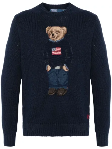 Vunena kapa Polo Ralph Lauren karirana s printom crna