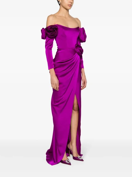 Rochie Ana Radu din satin cu model floral violet
