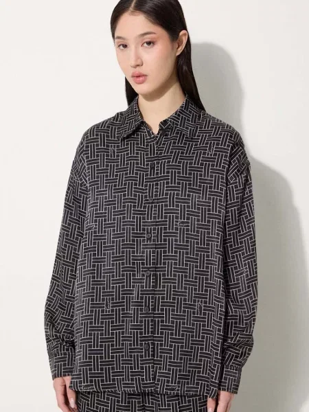 Kenzo camasa Weave Dropped Shoulders Shirt femei cu guler clasic relaxed negru