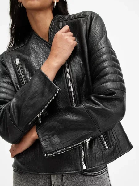 Шкіряна куртка AllSaints CAWLEY перехідна чорний