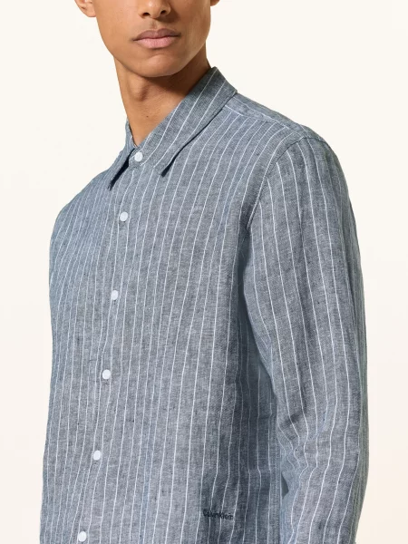 Calvin Klein Lněná Košile Classic Fit modrá bílá