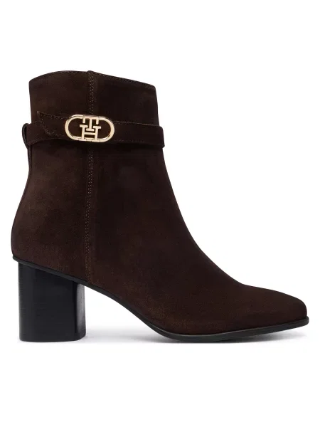 Tommy Hilfiger Škornji Th Strap Suede Block Heel Boot Temno rjava