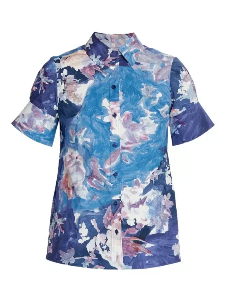 Krótka koszula Erdem w kwiatki z nadrukiem niebieska