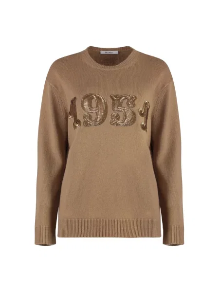 Sweter Max Mara z cekinami z kaszmiru brązowy