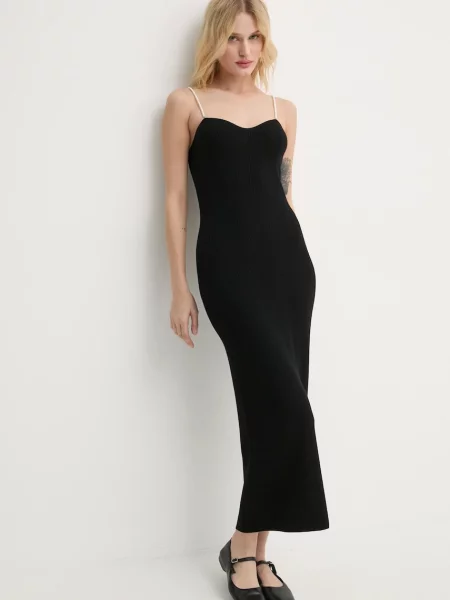 FROM FUTURE rochie din lana maxi mulata negru