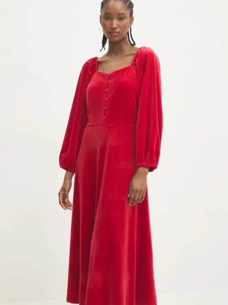 Answear Lab rochie de catifea rosu midi evazati